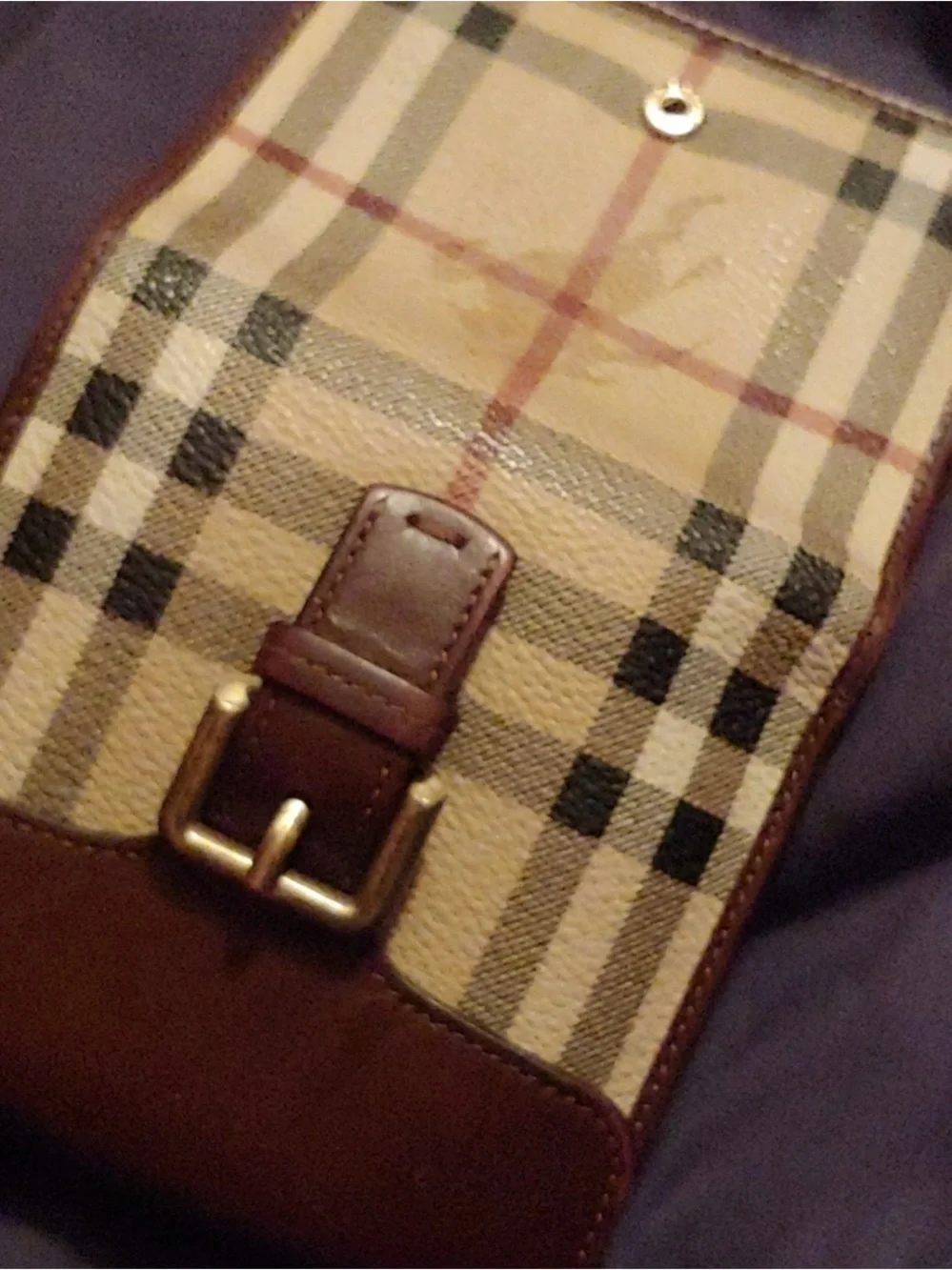 Burberry Brown Leather-Trim Plaid Wallet Clutch